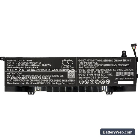 Lenovo Yoga730 Replacement Battery, 11.25V, 4500mAh, Li-Polymer 3