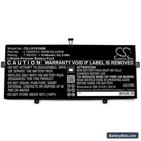 Lenovo YOGA 910 Replacement Battery, 7.68V, 8100mAh, Li-Polymer 3