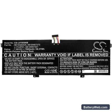 Lenovo Yoga C930-13IKB-81C4002YMZ Replacement Battery, 7.68V, 7600mAh, Li-Polymer 3