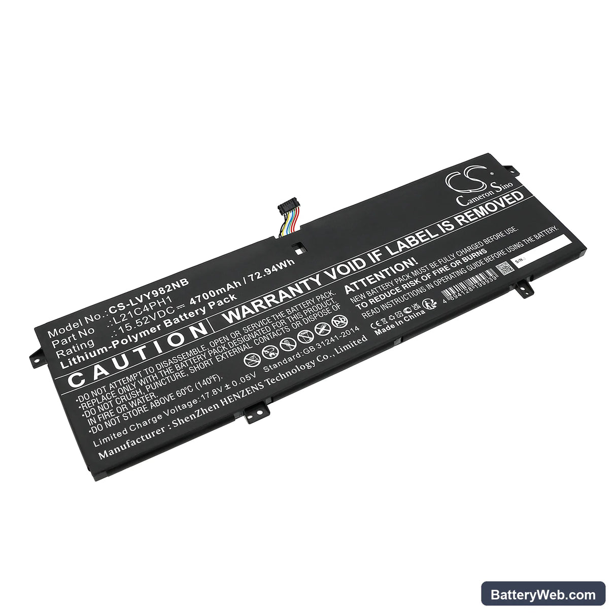 Lenovo Yoga Slim 9 14IAP7 82T0001ETA Replacement Battery, 15.52V, 4700mAh, Li-Polymer 1