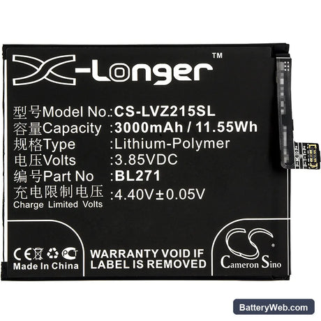 Lenovo ZUK Edge Replacement Battery, 3.85V, 3000mAh, Li-Polymer 3