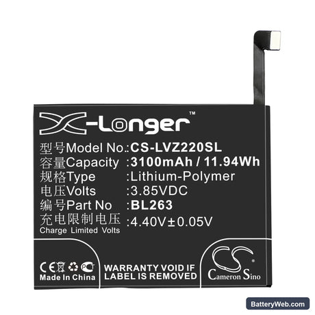 Lenovo ZUK Z2 Pro Replacement Battery, 3.85V, 3100mAh, Li-Polymer 3