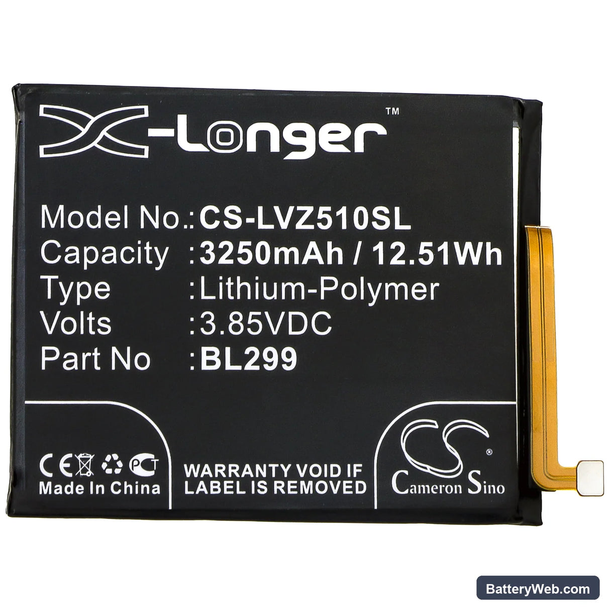 Lenovo Z5s Replacement Battery, 3.85V, 3250mAh, Li-Polymer 3