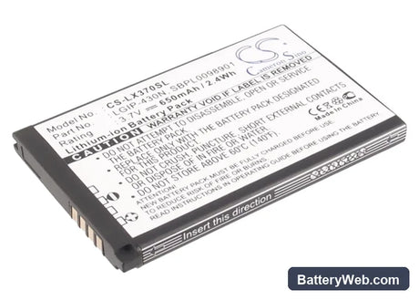 LG LX370 Replacement Battery, 3.7V, 650mAh, Li-ion 1