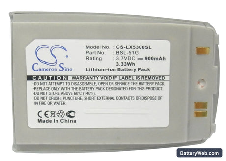 LG 5300 Replacement Battery, 3.7V, 900mAh, Li-ion 5