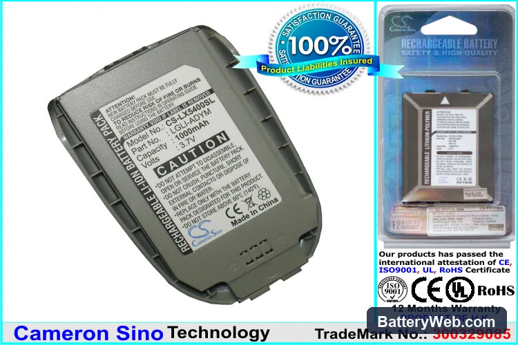 LG LX5400 Replacement Battery, 3.7V, 1000mAh, Li-ion 1