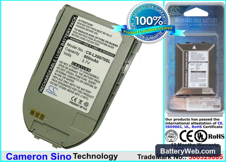 LG 6070 Replacement Battery, 3.7V, 800mAh, Li-ion 1
