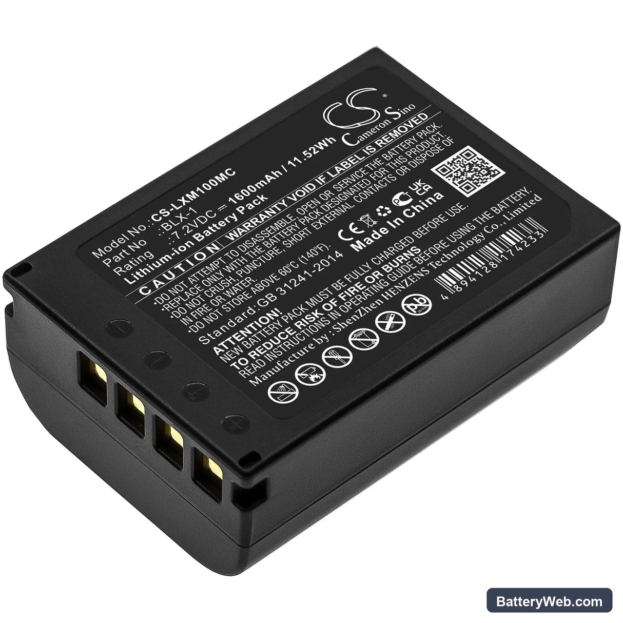 Olympus OM SYSTEM OM-1 Replacement Battery, 7.2V, 1600mAh, Li-ion 1
