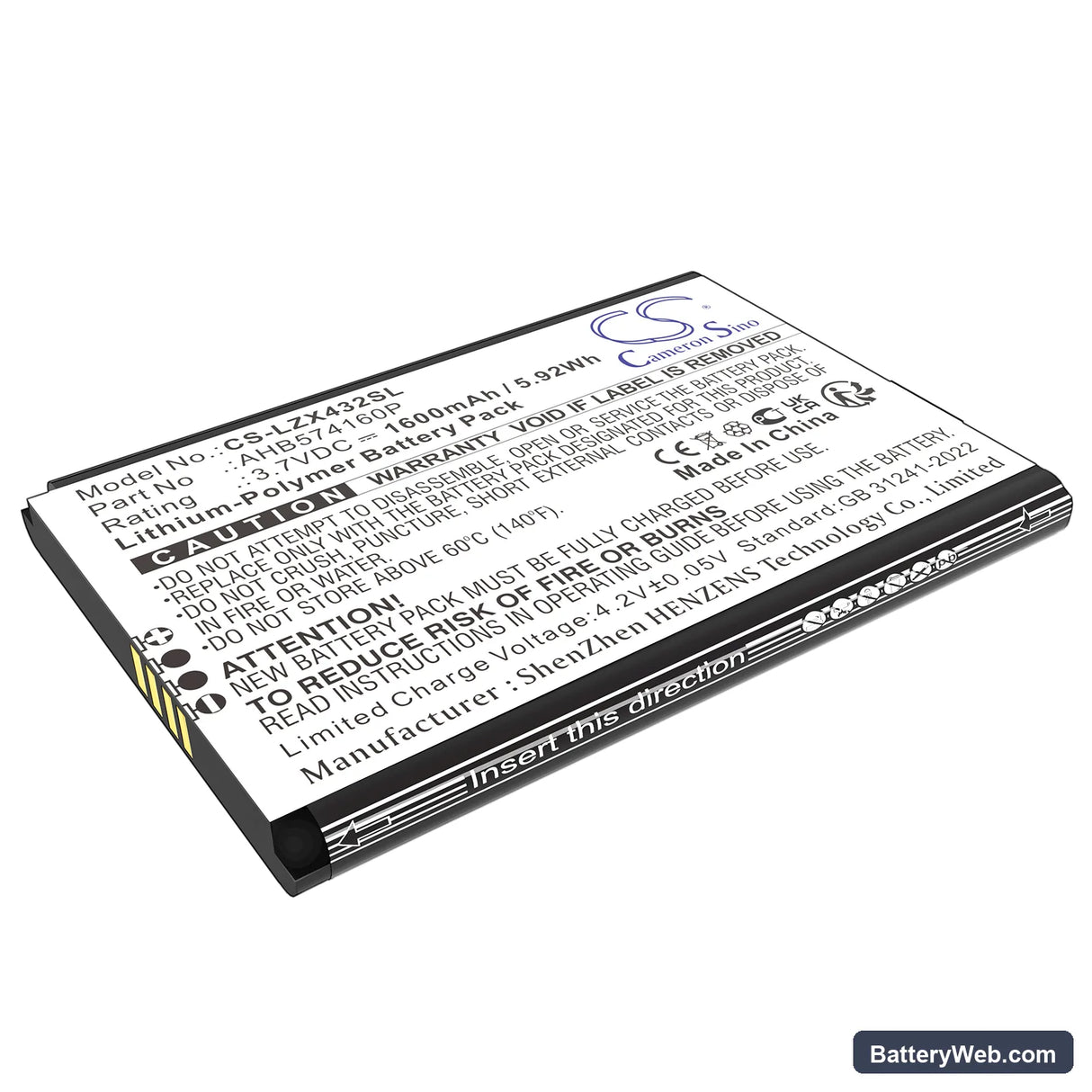 Launch X431 Replacement Battery, 3.7V, 1600mAh, Li-Polymer 1