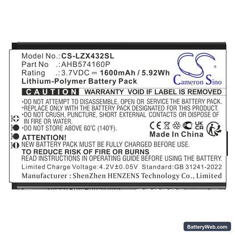 Launch X431 Replacement Battery, 3.7V, 1600mAh, Li-Polymer 3