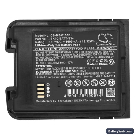 M3 Mobile BK10 Replacement Battery, 3.7V, 3600mAh, Li-Polymer 5