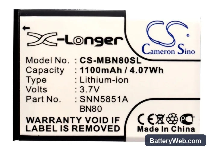 Motorola Backflip Replacement Battery, 3.7V, 1100mAh, Li-ion 5