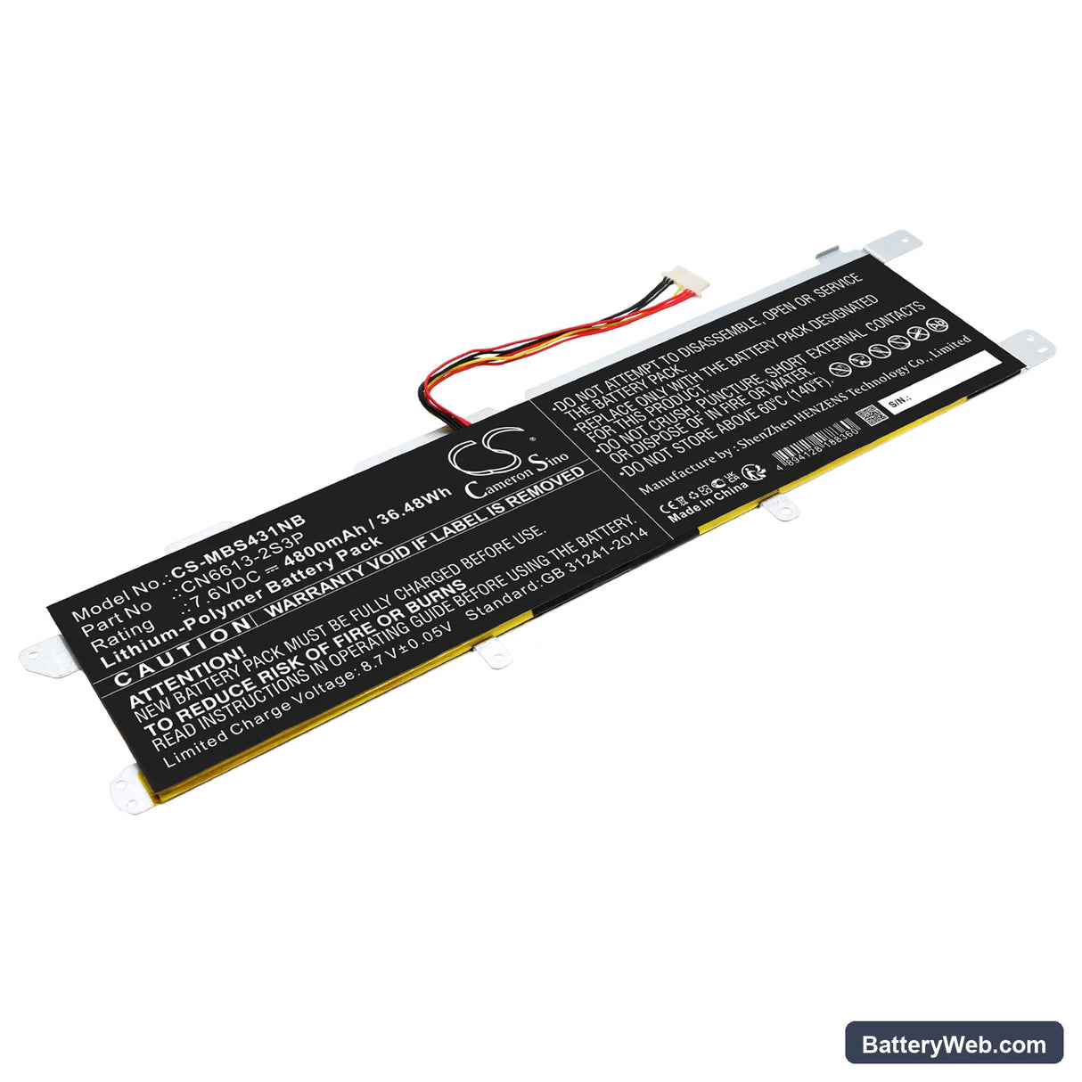 Avita NS14A2 Replacement Battery, 7.6V, 4800mAh, Li-Polymer 1