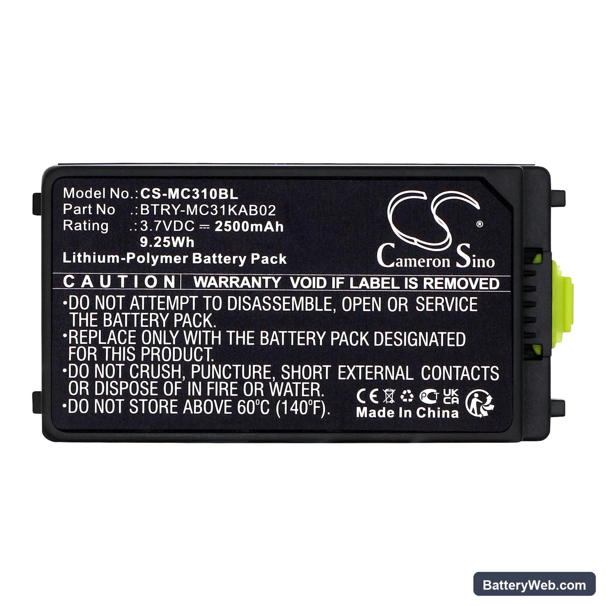 Zebra MC3100 Replacement Battery, 3.7V, 2500mAh, Li-Polymer 5