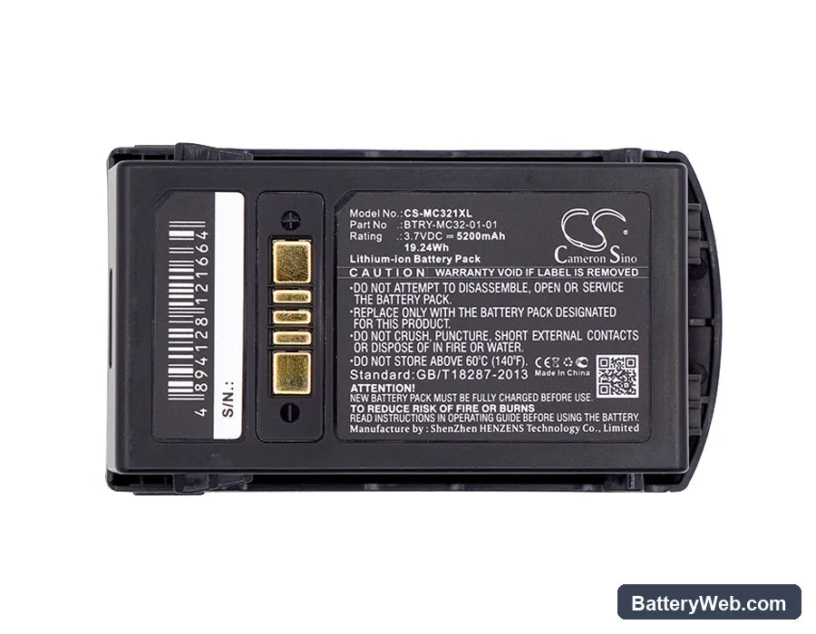 Zebra MC3200 Replacement Battery, 3.7V, 5200mAh, Li-ion 3