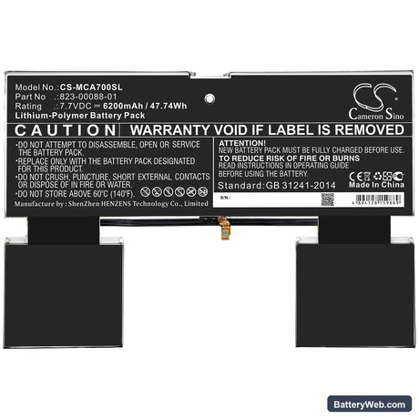 Microsoft Surface A70 Replacement Battery, 7.7V, 6200mAh, Li-Polymer 3