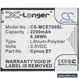 Mobistel Cynus E7 Replacement Battery, 3.8V, 2200mAh, Li-Polymer 3