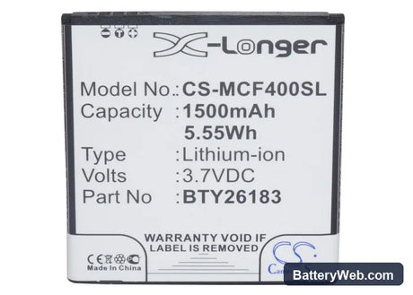 Mobistel Cynus F4 Replacement Battery, 3.7V, 1500mAh, Li-ion 5