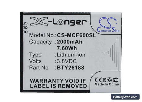 Mobistel Cynus F6 Replacement Battery, 3.8V, 2000mAh, Li-ion 1