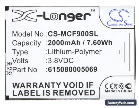 Mobistel Cynus F9 Replacement Battery, 3.8V, 2000mAh, Li-Polymer 5