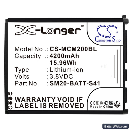 M3 Mobile SM20 Replacement Battery, 3.8V, 4200mAh, Li-ion 3