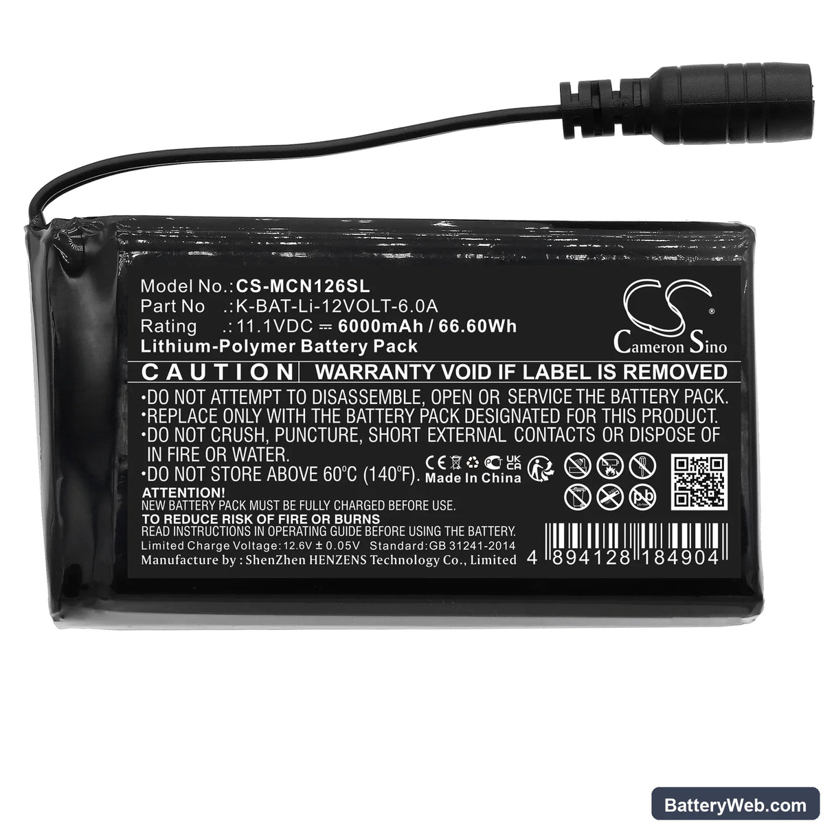 Macna Li-po 12v 6a Replacement Battery, 11.1V, 6000mAh, Li-Polymer 3