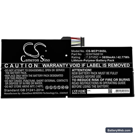 Microsoft Surface Pro 7 Replacement Battery, 7.57V, 5650mAh, Li-Polymer 3