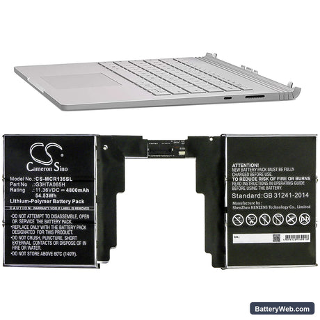 Microsoft Surface Book 3 13.5 Keyboard Replacement Battery, 11.36V, 4800mAh, Li-Polymer 5