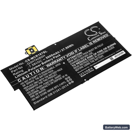 Microsoft Surface Pro X 1876 Keyboard Replacement Battery, 7.58V, 5000mAh, Li-Polymer 1