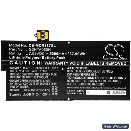 Microsoft Surface Pro X 1876 Keyboard Replacement Battery, 7.58V, 5000mAh, Li-Polymer 3