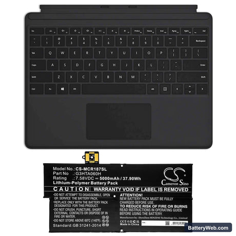 Microsoft Surface Pro X 1876 Keyboard Replacement Battery, 7.58V, 5000mAh, Li-Polymer 5