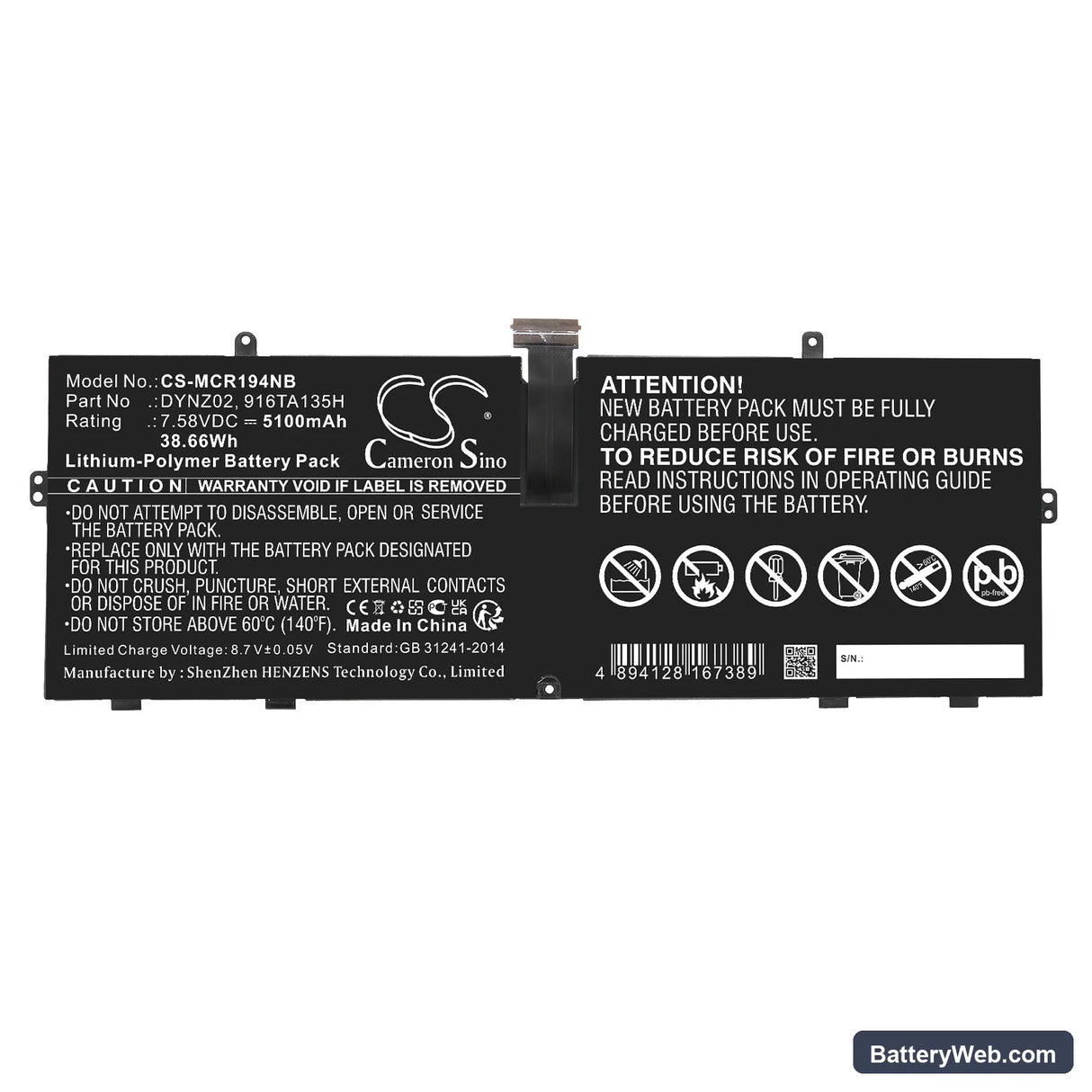Microsoft Surface Go 1943 Replacement Battery, 7.58V, 5100mAh, Li-Polymer 3