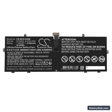 Microsoft Surface Go 1943 Replacement Battery, 7.58V, 5100mAh, Li-Polymer 3