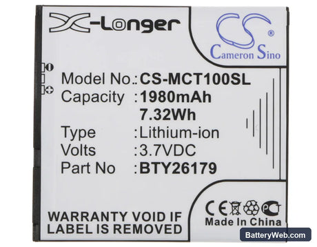 Mobistel Cynus T1 Replacement Battery, 3.7V, 1980mAh, Li-ion 5