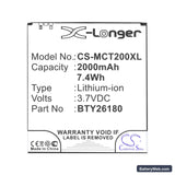 Mobistel Cynus T2 Replacement Battery, 3.7V, 2000mAh, Li-ion 3