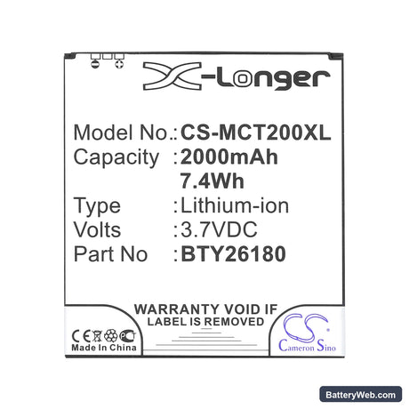 Mobistel Cynus T2 Replacement Battery, 3.7V, 2000mAh, Li-ion 3