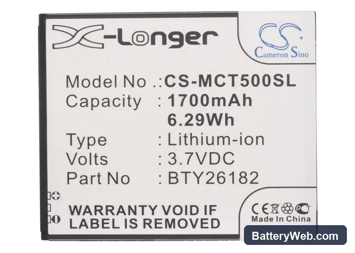 MyPhone A919i Dual Replacement Battery, 3.7V, 1700mAh, Li-ion 5