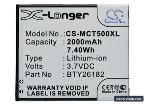Mobistel Cynus T5 Replacement Battery, 3.7V, 2000mAh, Li-ion 1