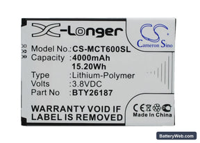 Mobistel Cynus T6 Replacement Battery, 3.8V, 4000mAh, Li-Polymer 1