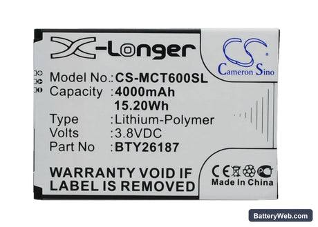 Mobistel Cynus T6 Replacement Battery, 3.8V, 4000mAh, Li-Polymer 1