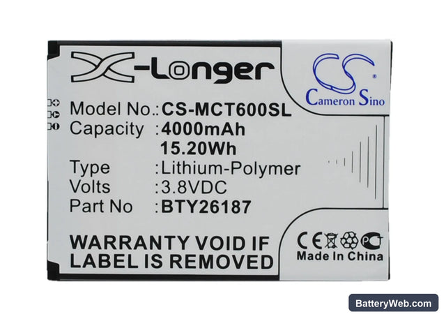 Mobistel Cynus T6 Replacement Battery, 3.8V, 4000mAh, Li-Polymer 1
