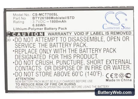 Mobistel Cynus T7 Replacement Battery, 3.7V, 1800mAh, Li-Polymer 5