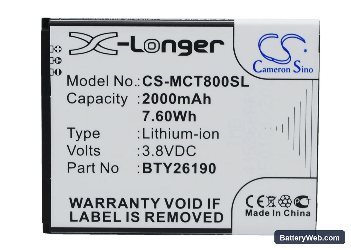 Mobistel Cynus T8 Replacement Battery, 3.8V, 2000mAh, Li-ion 1