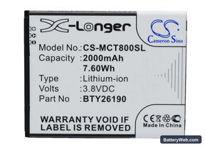 Mobistel Cynus T8 Replacement Battery, 3.8V, 2000mAh, Li-ion 1