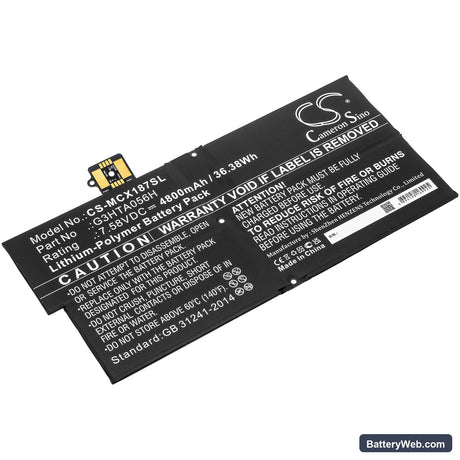 Microsoft Surface Pro X 1876 Replacement Battery, 7.58V, 4800mAh, Li-Polymer 1
