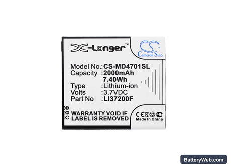 Medion Life X4701 Replacement Battery, 3.7V, 2000mAh, Li-ion 5