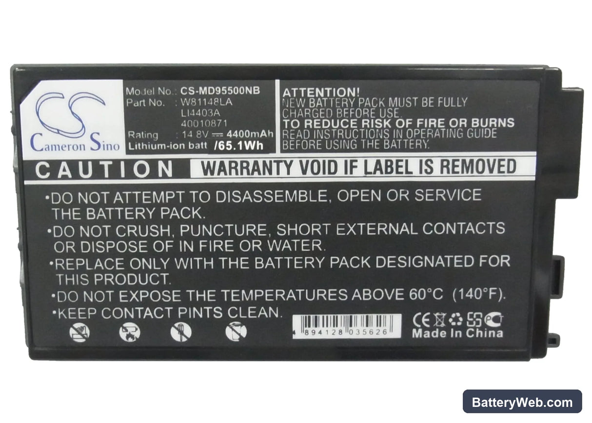 Medion MD95500 Replacement Battery, 14.8V, 4400mAh, Li-ion 5