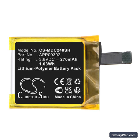 Movado Connect 2.0/40 Replacement Battery, 3.8V, 270mAh, Li-Polymer 3