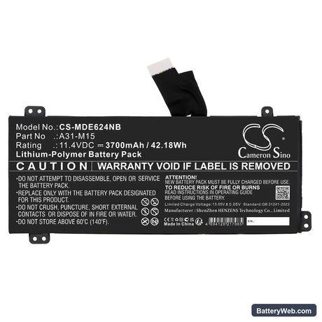 Medion Akoya E6245 Replacement Battery, 11.4V, 3700mAh, Li-Polymer 3