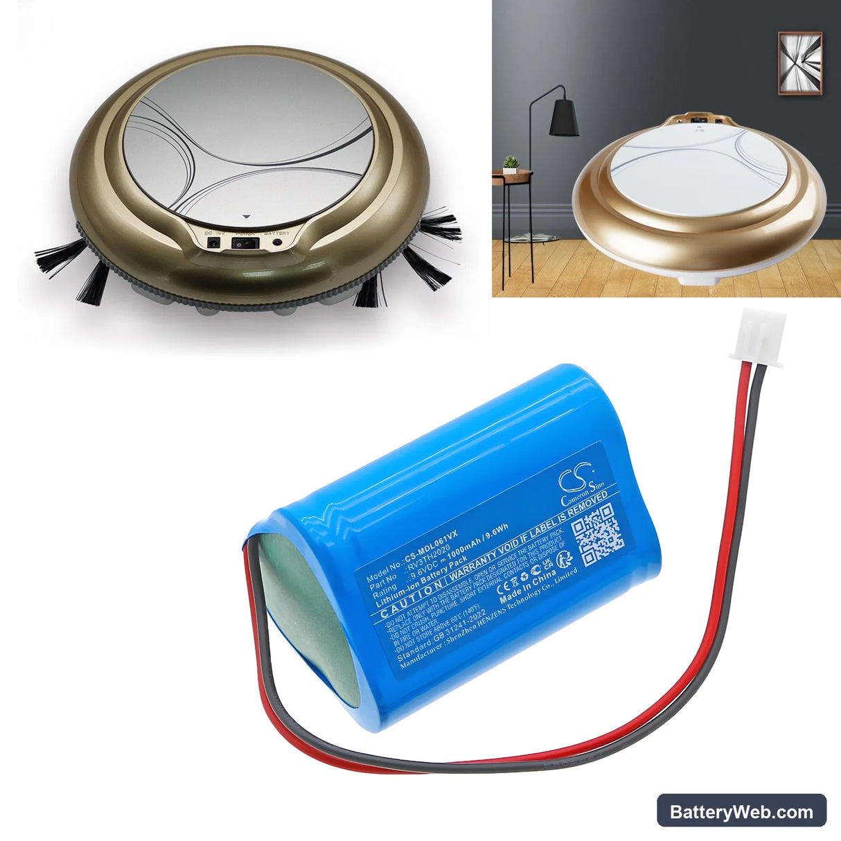 Midea R1-L061D Replacement Battery, 9.6V, 1000mAh, Li-ion 6